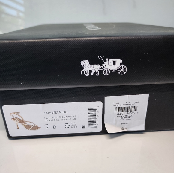 Coach KAIMA metallic Sandals Platinum Champagne Leather Ankle strap Heels - Picture 4 of 10